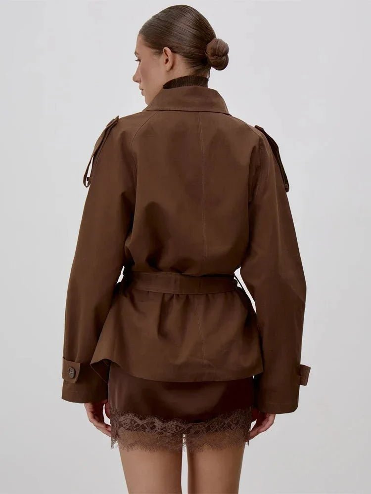 Sonia Lace Up Stand Collar Trenchcoat