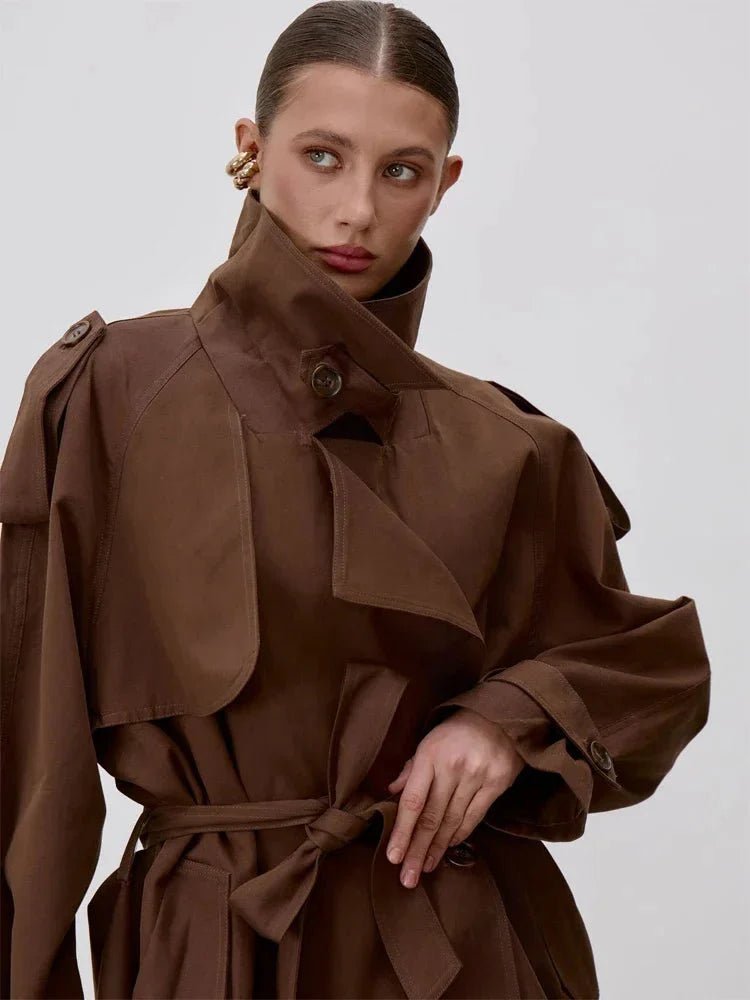 Sonia Lace Up Stand Collar Trenchcoat