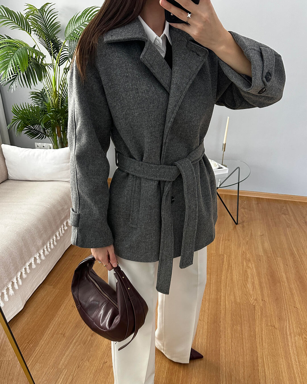 Felly Faux Wool Coat with Belt