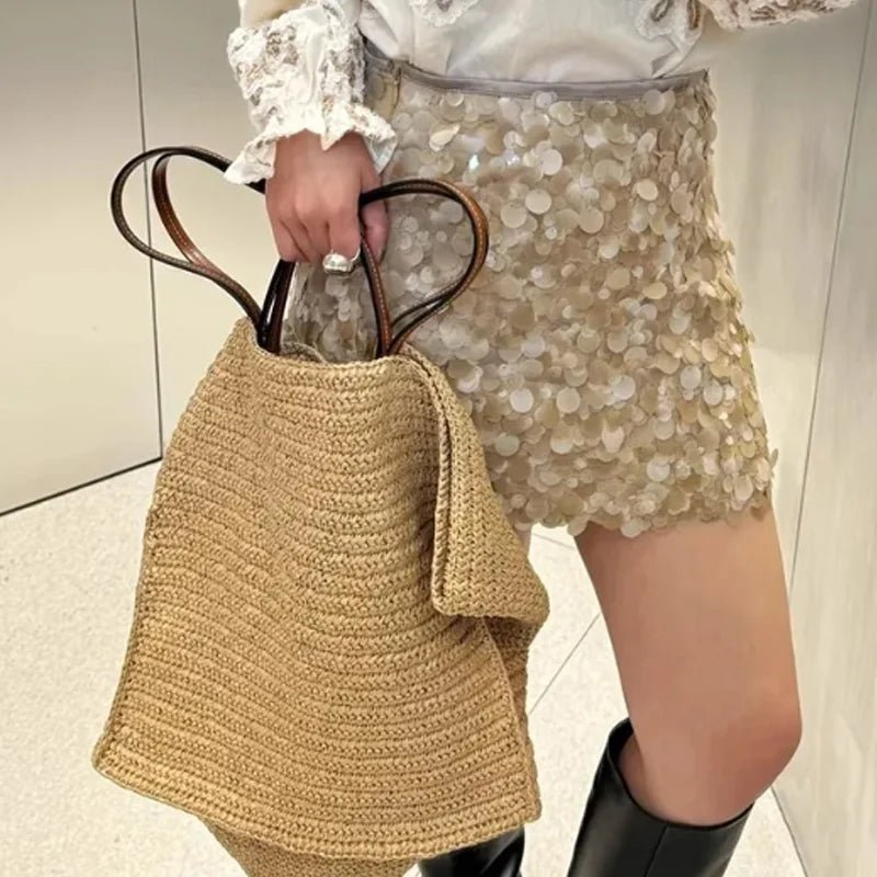 Bianca Handwoven Straw Beach Tote Bag