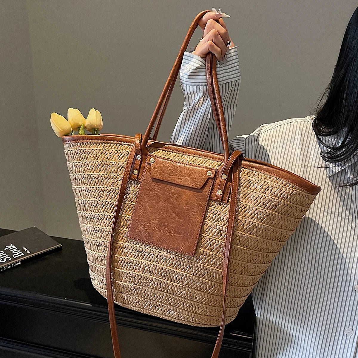 Beatrice Forest Woven Single-Shoulder Tote