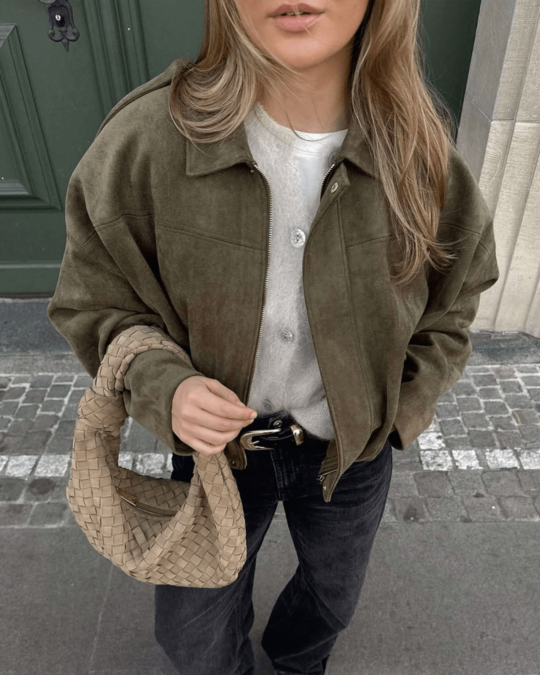 Constance Faux Suede Bomber Jacket
