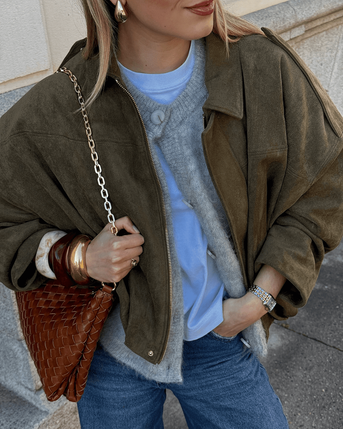 Constance Faux Suede Bomber Jacket