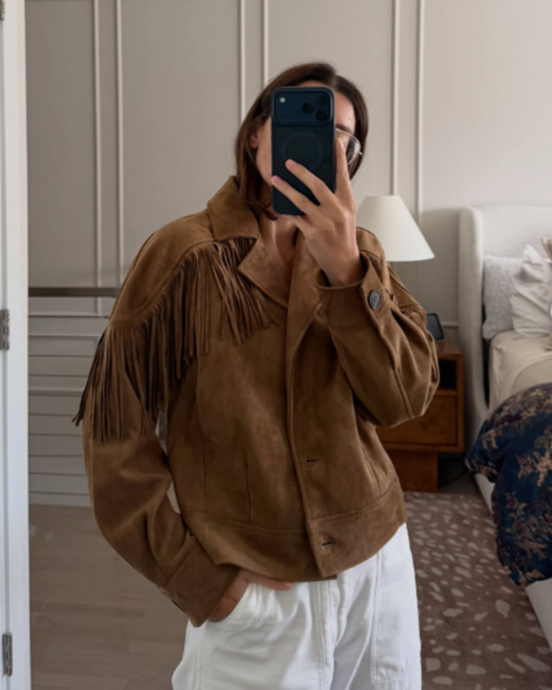 Nicole Faux Suede Fringe Western Jacket
