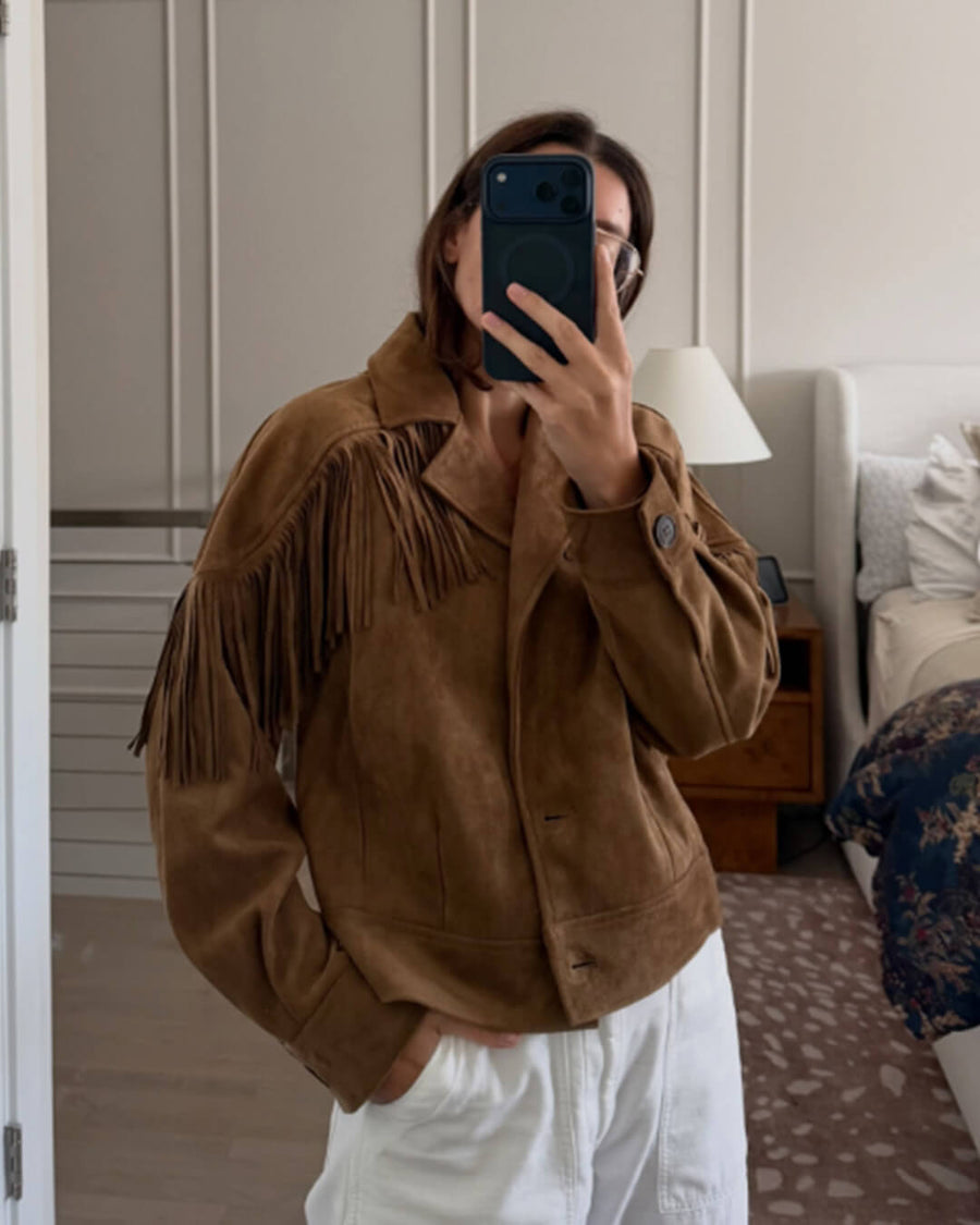Nicole Faux Suede Fringe Western Jacket