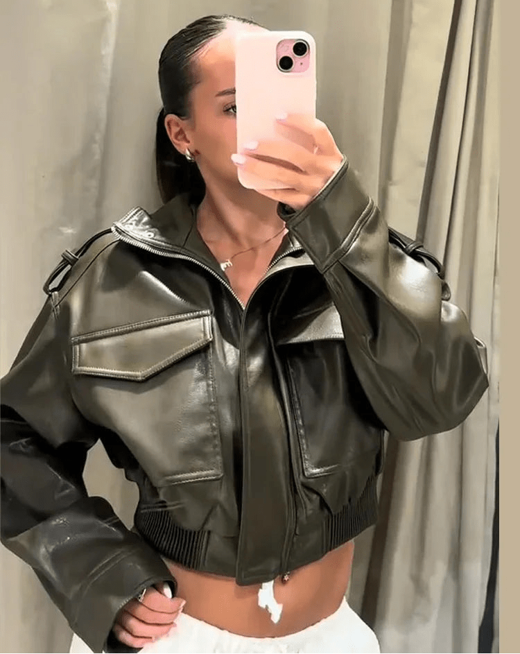 Brianna Faux Leather Bomber Jacket
