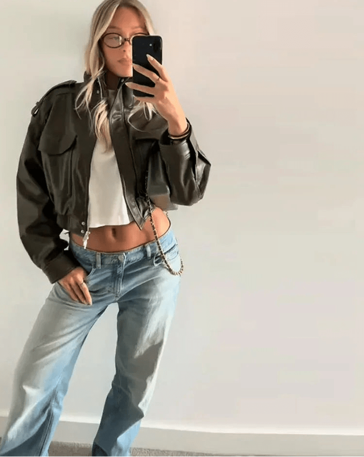 Brianna Faux Leather Bomber Jacket