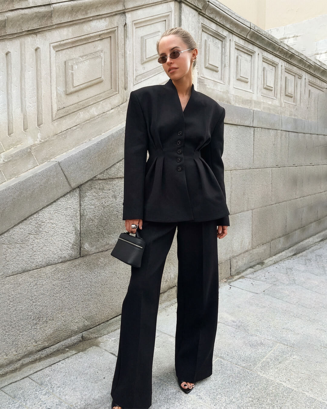 Empress Ruched-Waist V-Neck Blazer