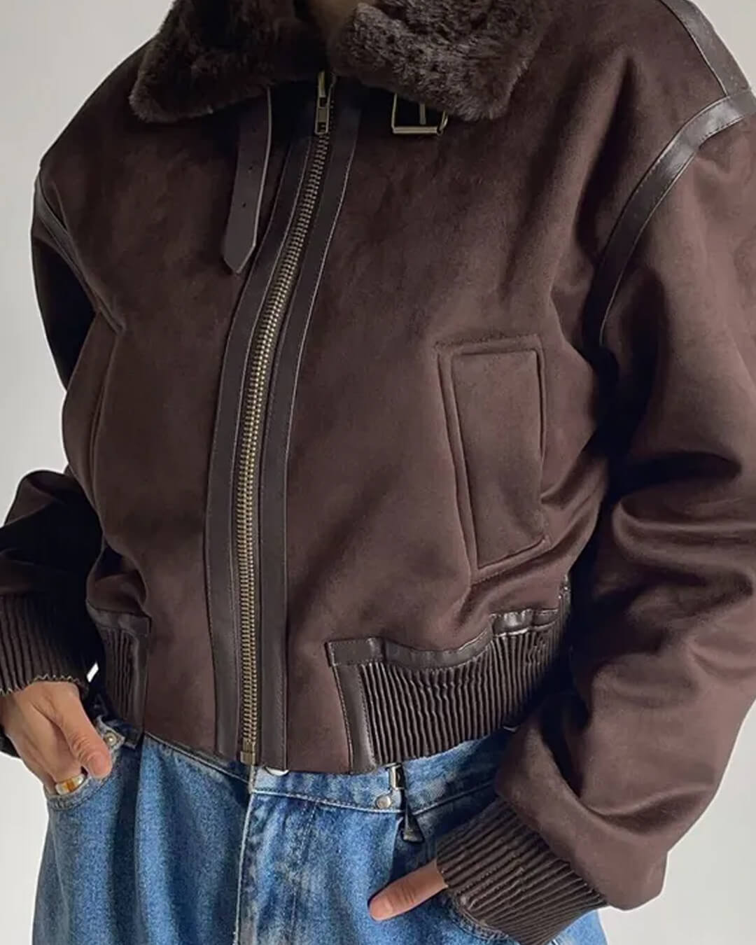 Esme Suede Short Bomber Jacket