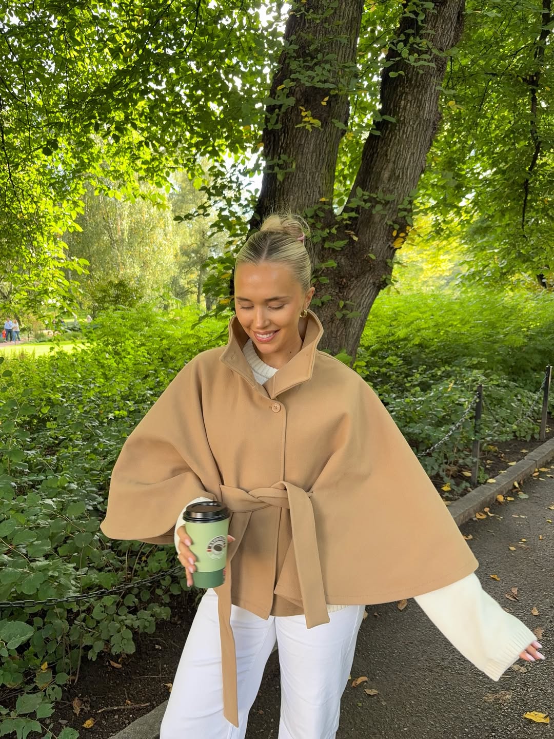 Arianne Elegant High-Neck Belted Cape Jacket