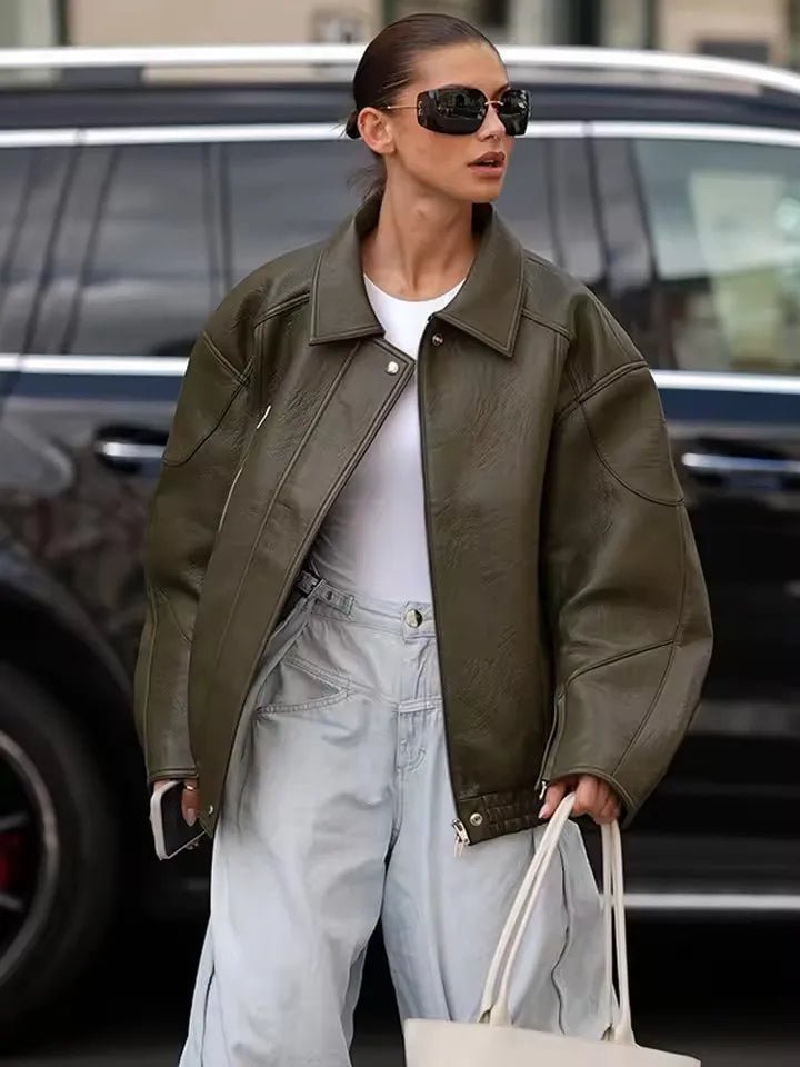 Gina Faux Leather Bomber Jacket