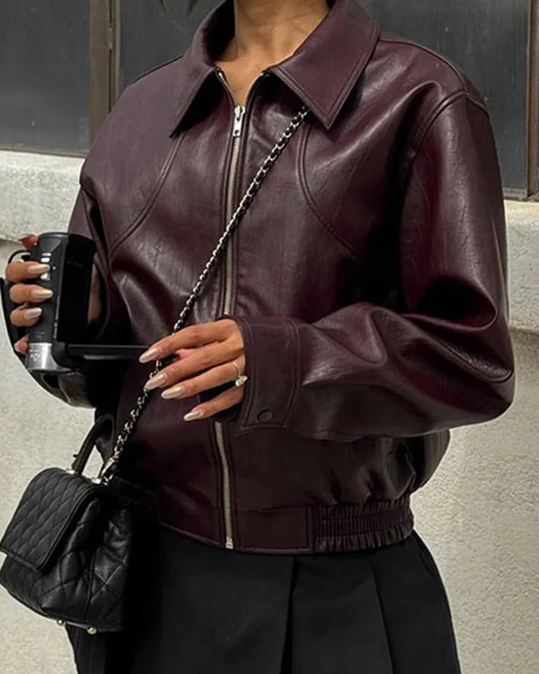 Harper Faux Leather Bomber Jacket