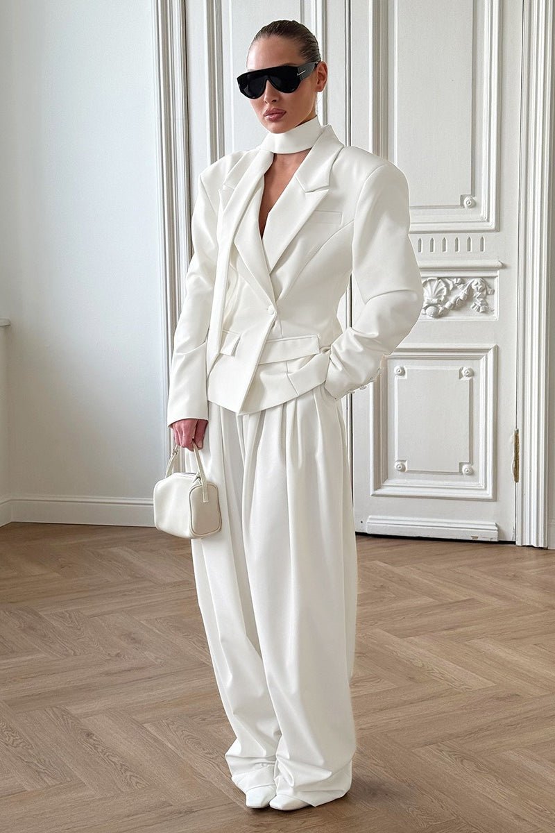 Janna Single-Button Blazer with Scarf Collar