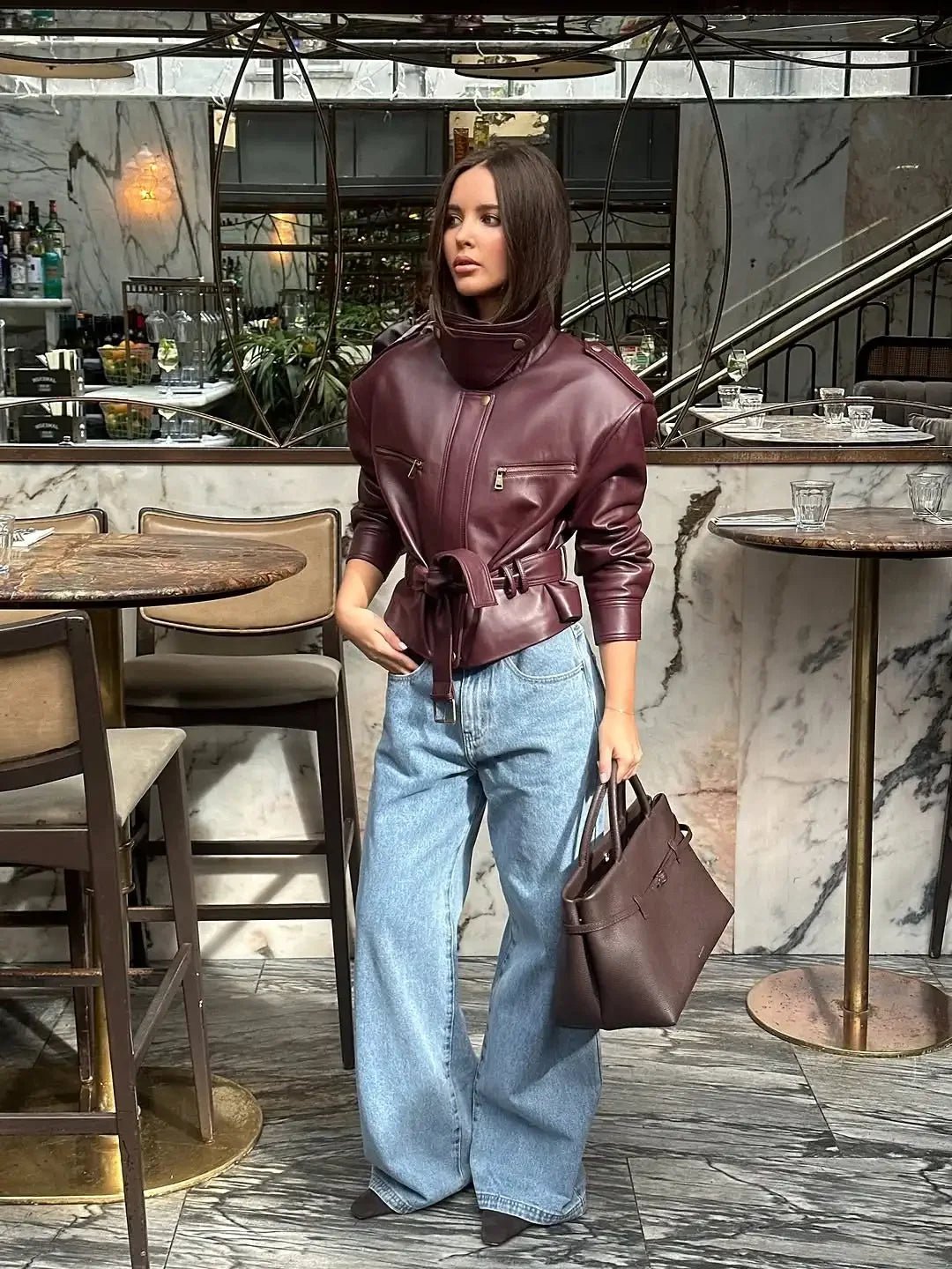 Jaqueline Belted Faux Leather Jacket