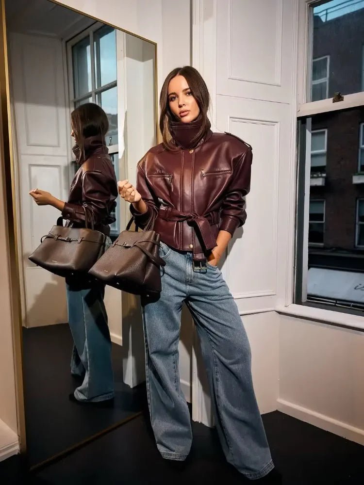 Jaqueline Belted Faux Leather Jacket