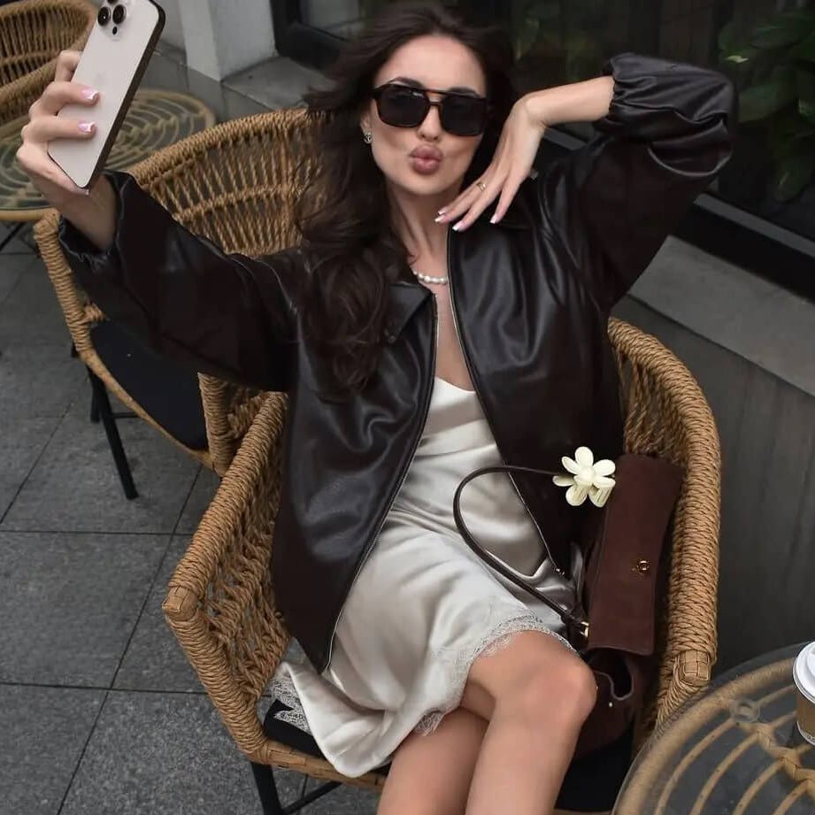 Jenny Faux Leather Bomber Jacket