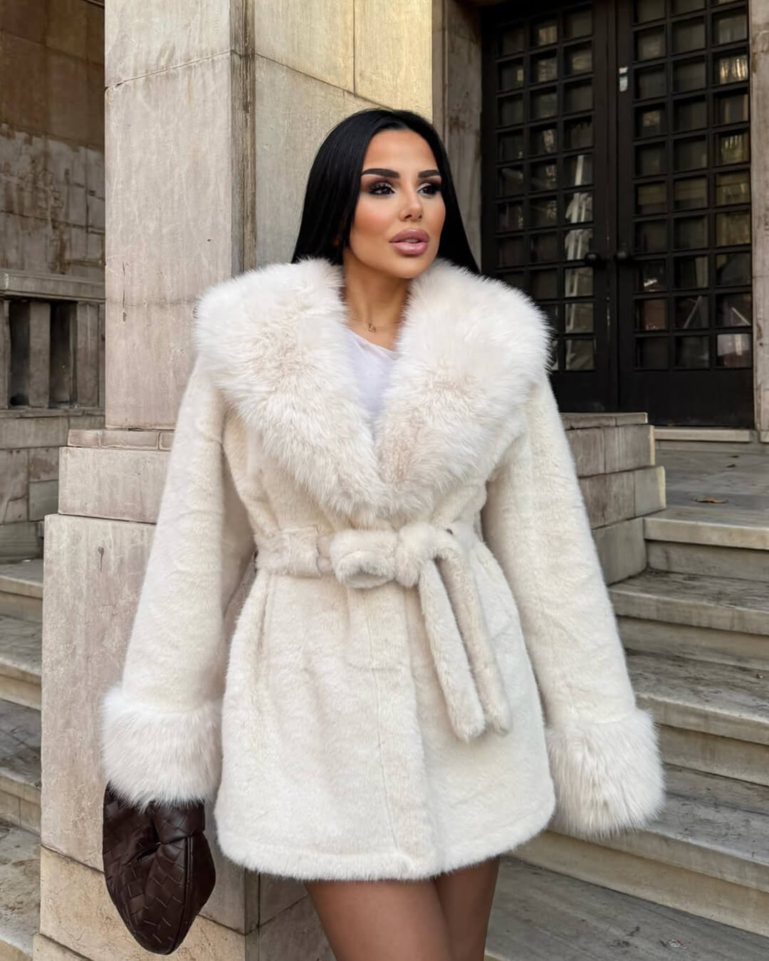 Jessa Faux Fur Trim Coat