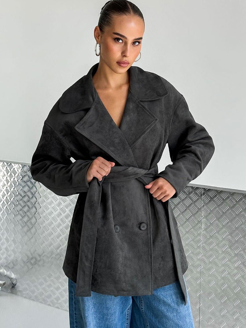 Louisa Lace Up Suede Wrap Coat