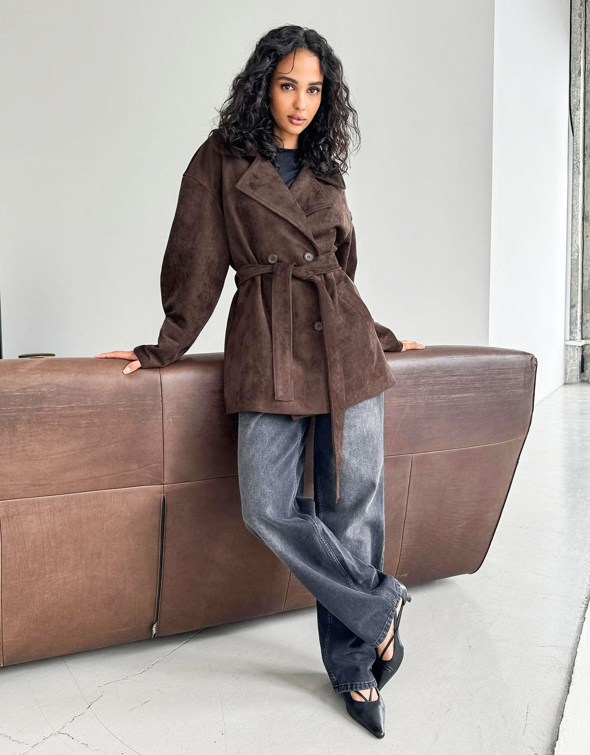 Louisa Lace Up Suede Wrap Coat