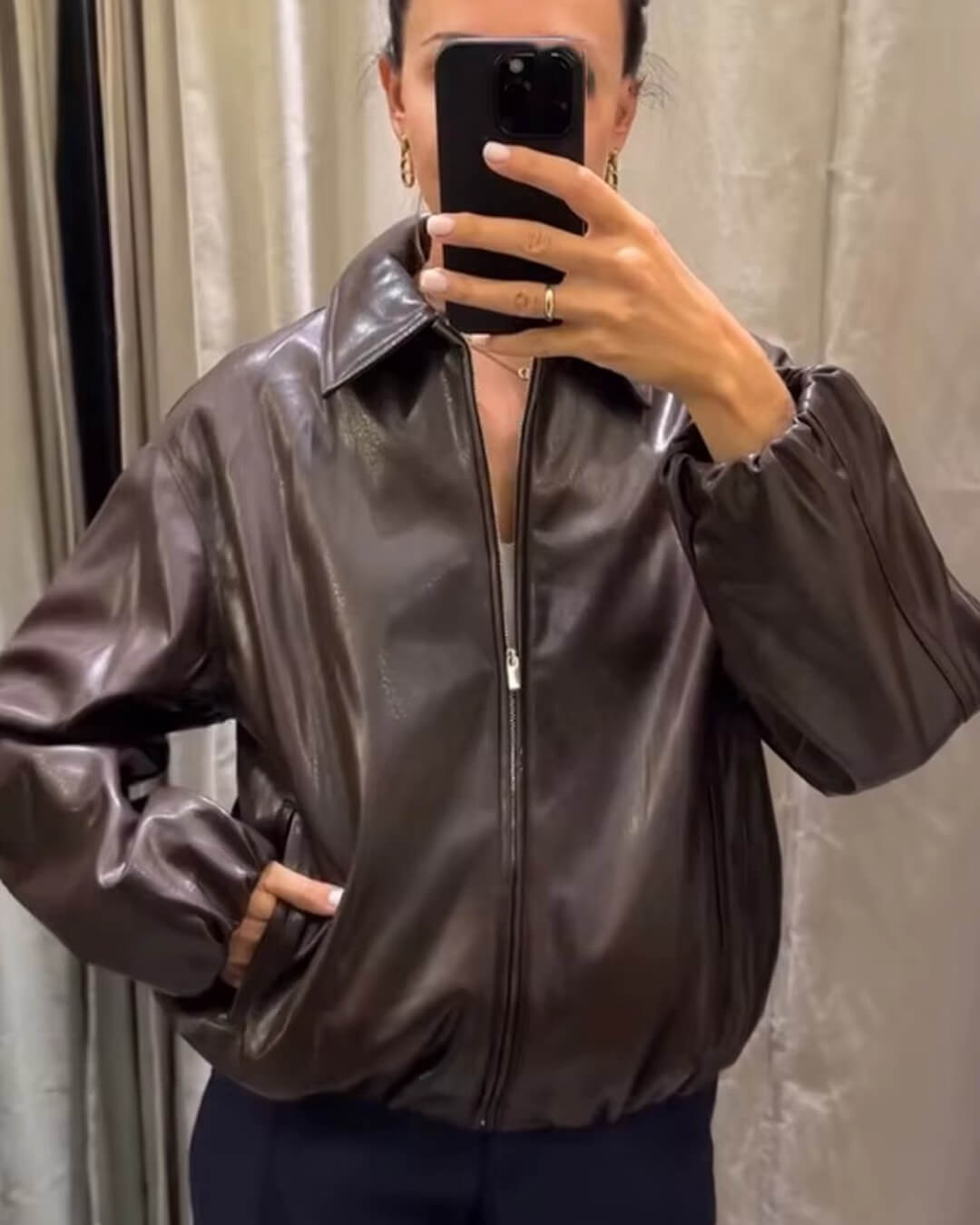 Marivic Zip Up Faux Leather Jacket