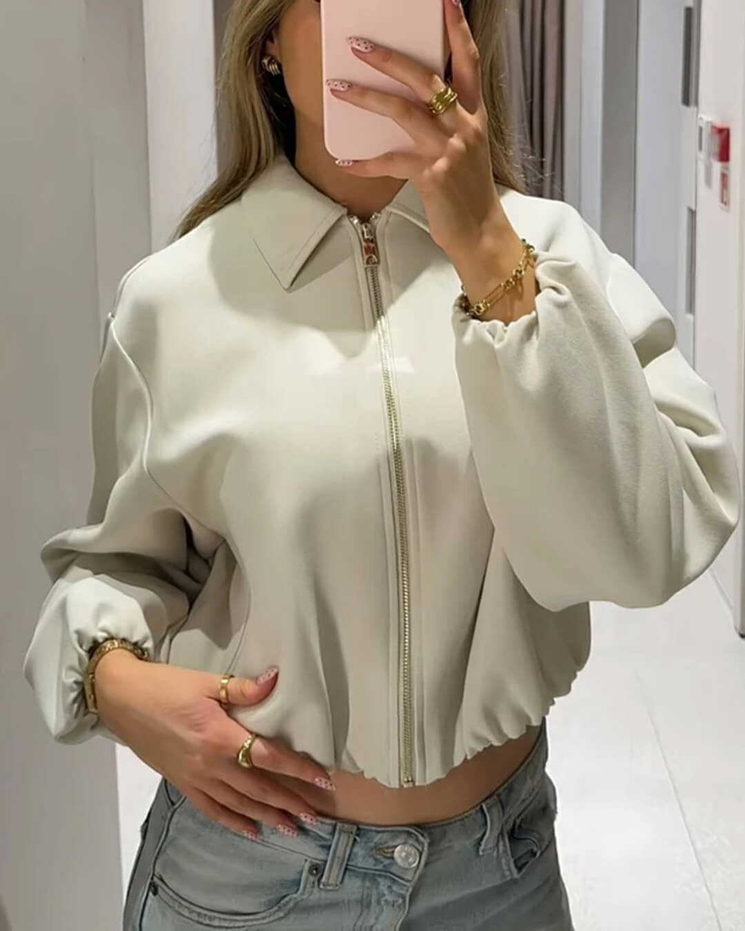 Midori Puff Sleeve Bomber Jacket