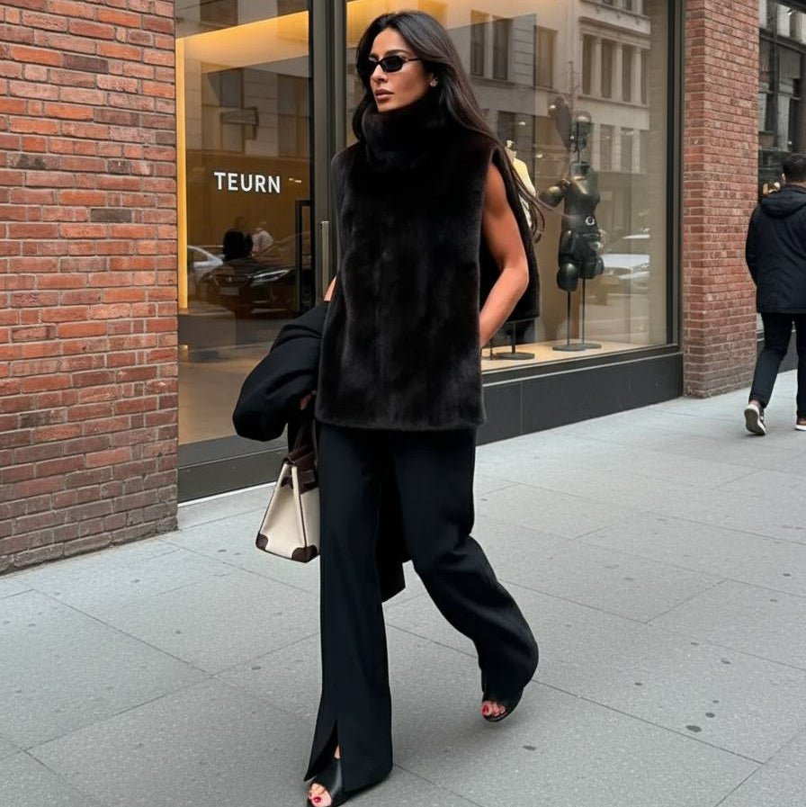 Rina Faux Fur Turtleneck Vest