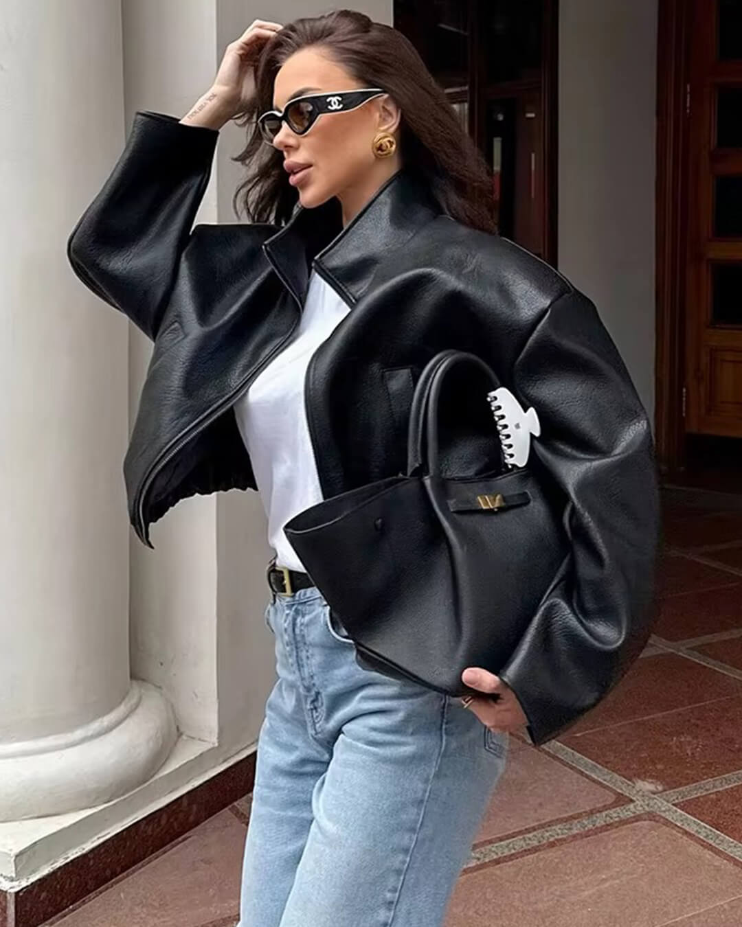 Zip Zip Up Leather Jacket