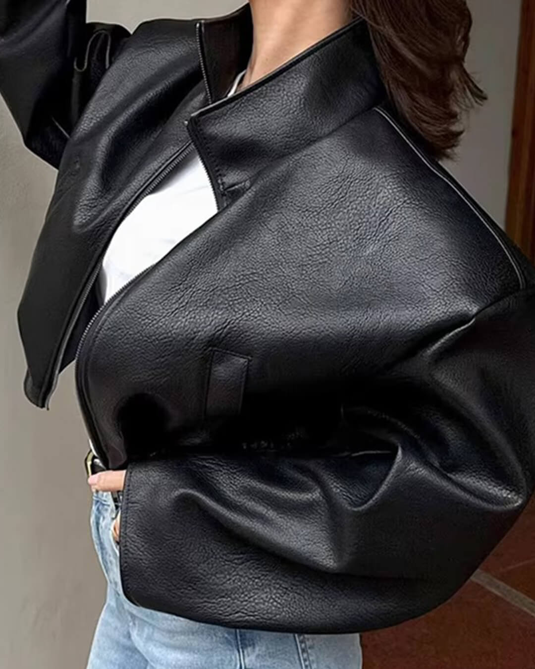 Zip Zip Up Leather Jacket