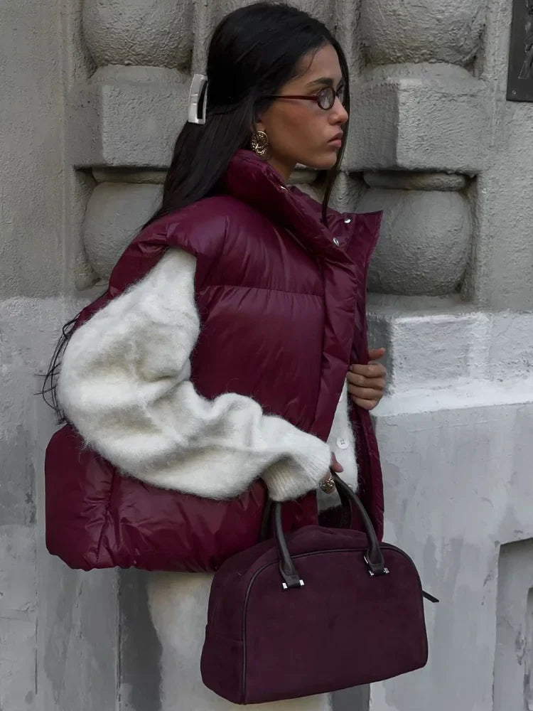 Zarina Stand Collar Puffer Vest Coat