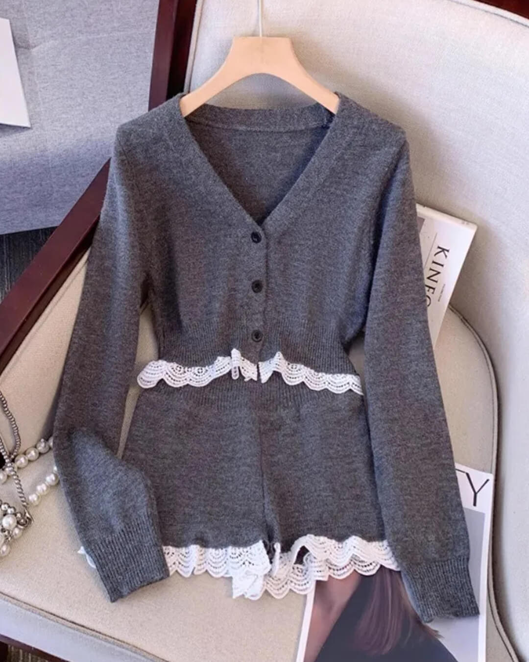 Lucy Lace Trim Cardigan Short Set