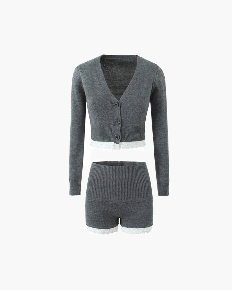 Lucy Lace Trim Cardigan Short Set