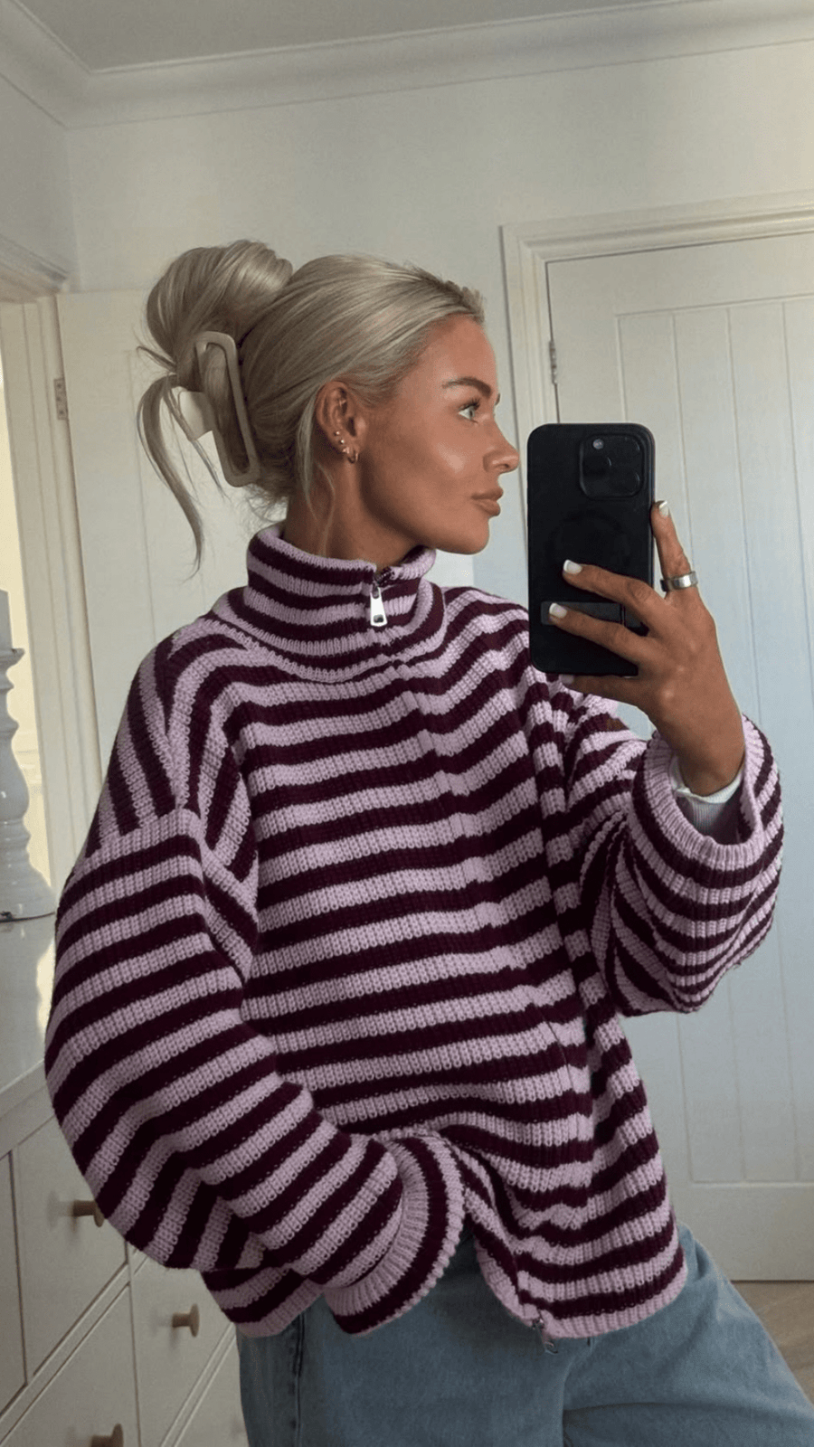 Hanna Striped High-Neck Knit Sweater