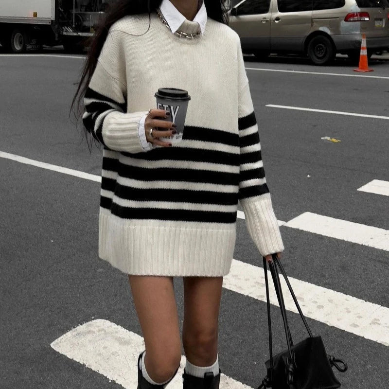 Flora Oversized Turtle Neck Striped Sweater