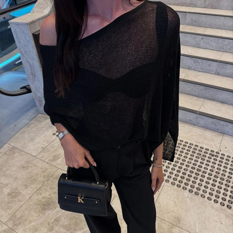 Asymmetrical Asymmetrical Sheer Poncho Top