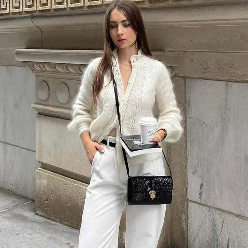 Lia White Lace Knit Cardigan