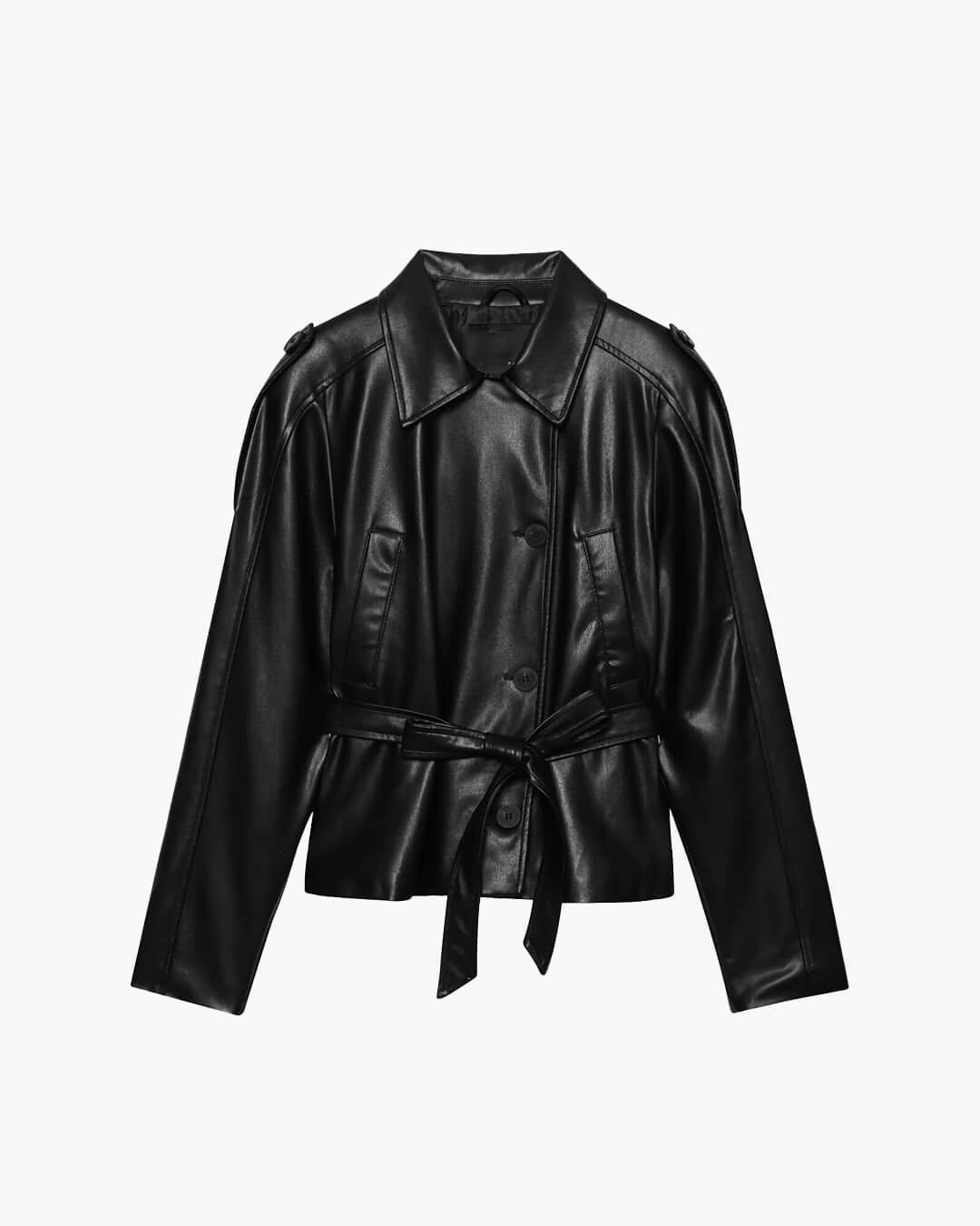 Tabitha Belted Faux Leather Jacket