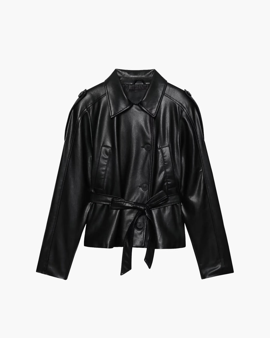 Tabitha Belted Faux Leather Jacket
