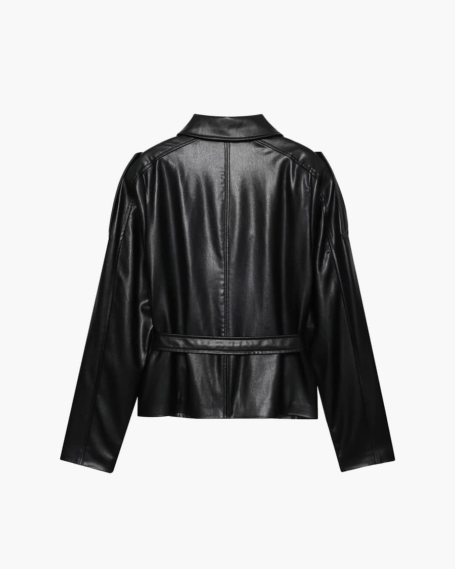 Tabitha Belted Faux Leather Jacket